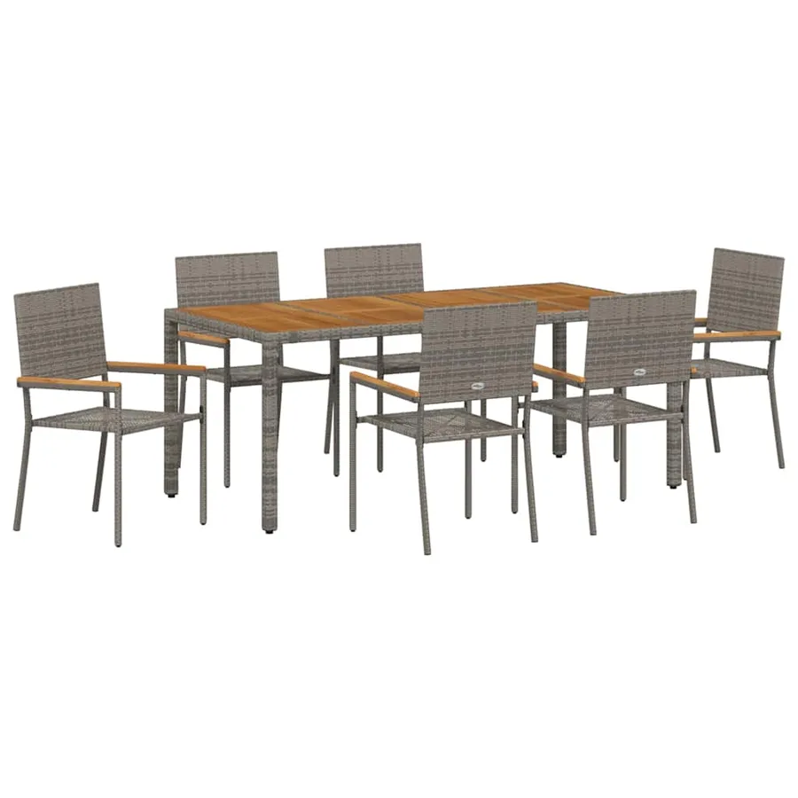 Ensemble de salle à manger pour jardin 7 pcs Gris polyrotin - 2