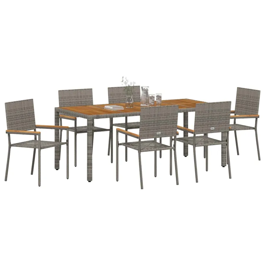 Ensemble de salle à manger pour jardin 7 pcs Gris polyrotin - 3