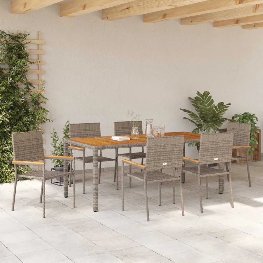 Ensemble de salle à manger pour jardin 7 pcs Gris polyrotin - 4