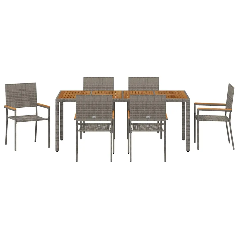Ensemble de salle à manger pour jardin 7 pcs Gris polyrotin - 7