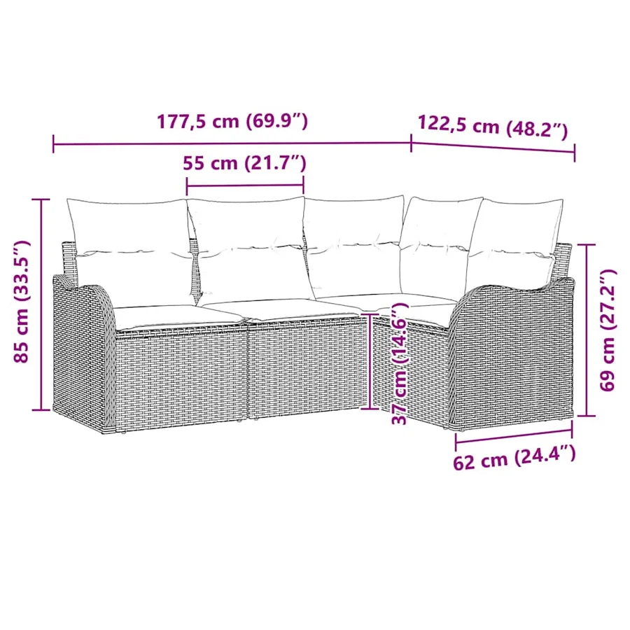 Ensemble de canapé de jardin 4 pcs Marron polyrotin - 12