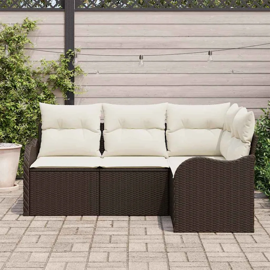 Ensemble de canapé de jardin 4 pcs Marron polyrotin - 3