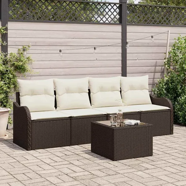 Ensemble de canapé de jardin avec coussin 5 pcs Marron et Crème