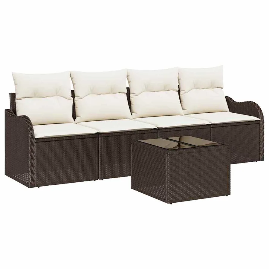 Ensemble de canapé de jardin avec coussin 5 pcs Marron et Crème - 2