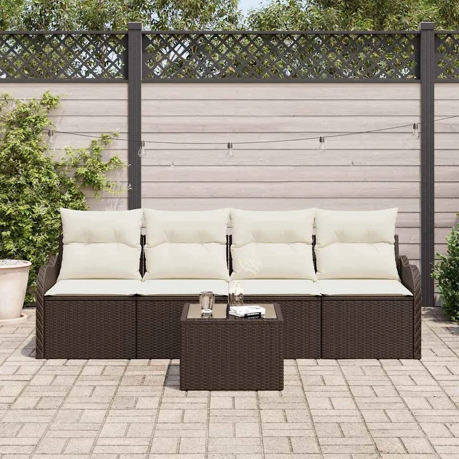 Ensemble de canapé de jardin avec coussin 5 pcs Marron et Crème - 3
