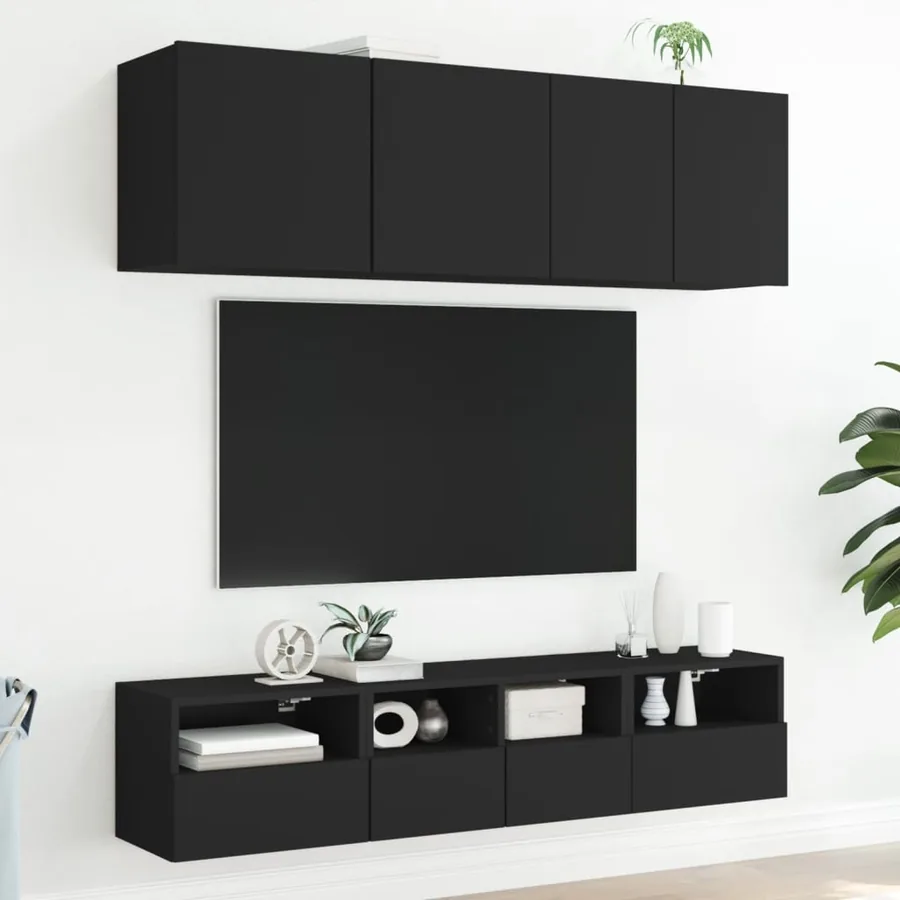 Meubles TV muraux 2 pcs noir 40x30x30 cm bois d'ingénierie - 4