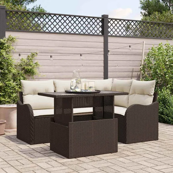 Ensemble de canapé de jardin 5 pcs Marron Poly Rattan