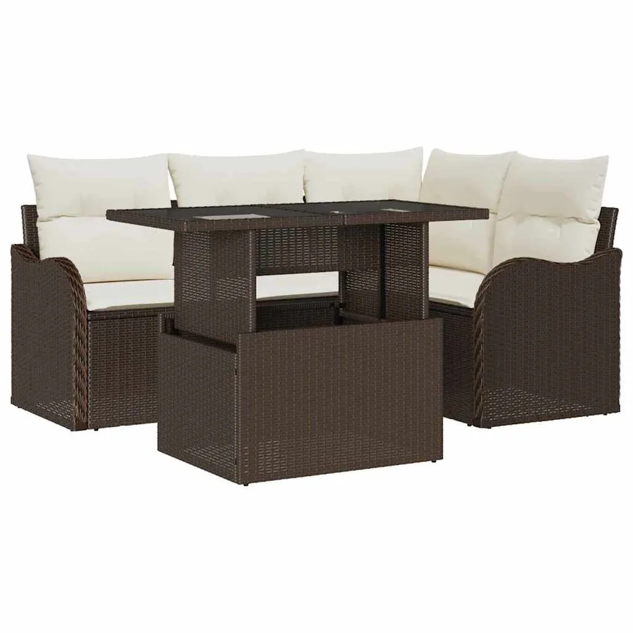 Ensemble de canapé de jardin 5 pcs Marron Poly Rattan - 2