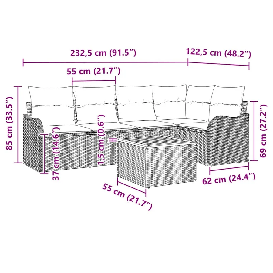 Ensemble de canapé de jardin avec coussin 6 pcs Gris polyrotin - 9