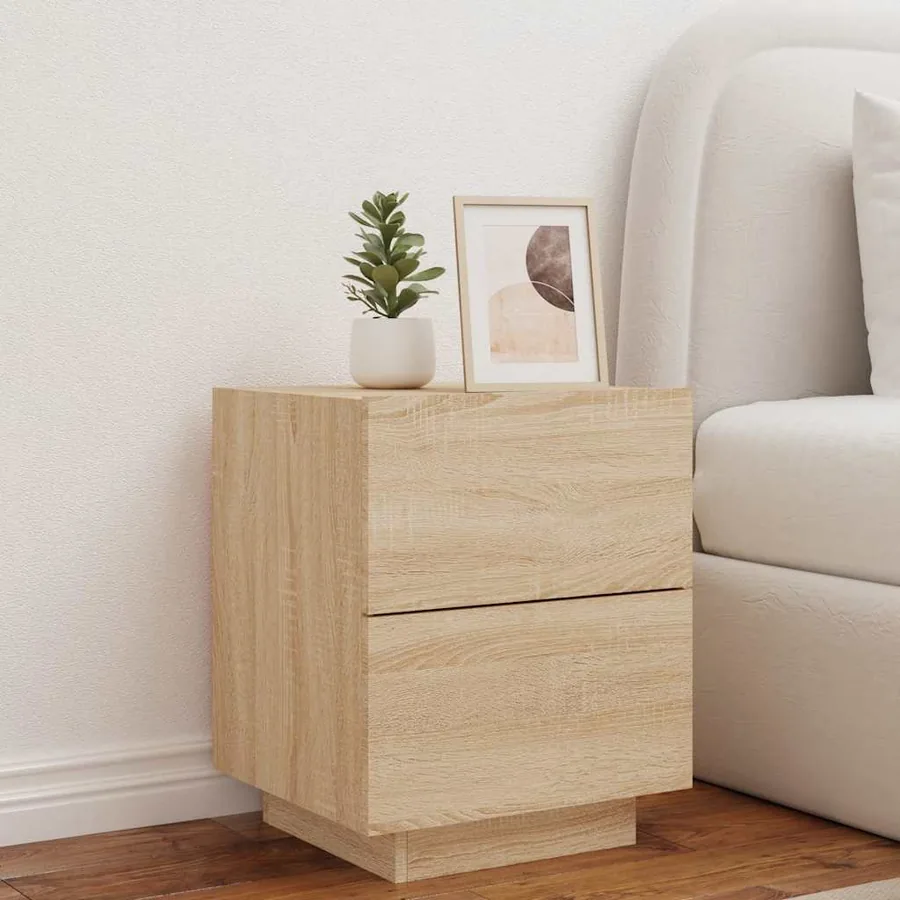 Armoire de chevet avec lumières LED chêne sonoma - 4