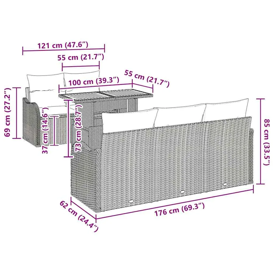 Ensemble de canapé de jardin avec coussin 6 pcs Gris polyrotin - 8