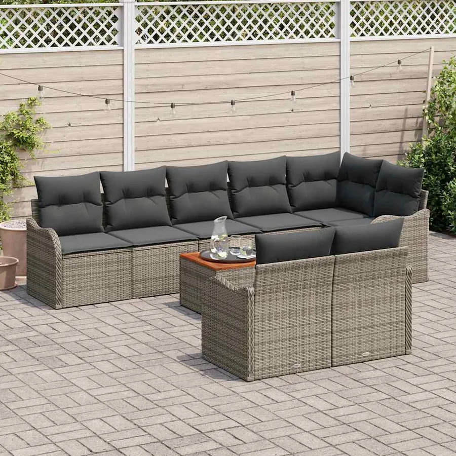 Ensemble de canapé de jardin avec coussin 9 pcs Gris polyrotin - 3