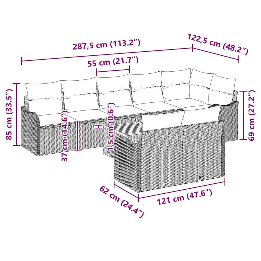 Ensemble de canapé de jardin avec coussin 9 pcs Gris polyrotin - 9