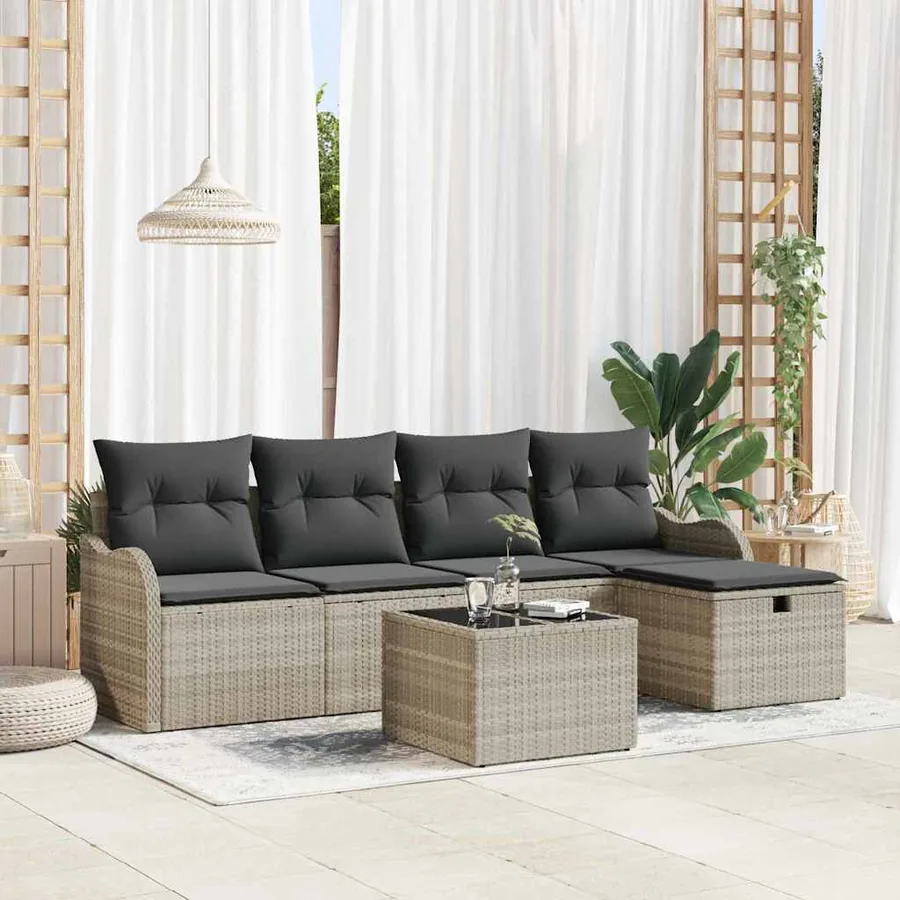 Ensemble de canapé de jardin 6 pcs Gris clair polyrotin