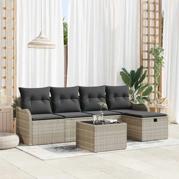 Ensemble de canapé de jardin 6 pcs Gris clair polyrotin