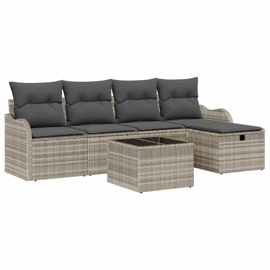 Ensemble de canapé de jardin 6 pcs Gris clair polyrotin - 2