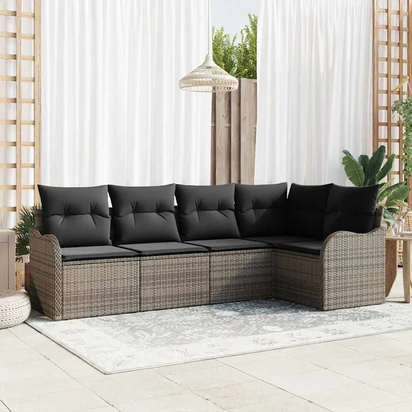 Ensemble de canapé de jardin avec coussin 5 pcs Gris Poly rotin