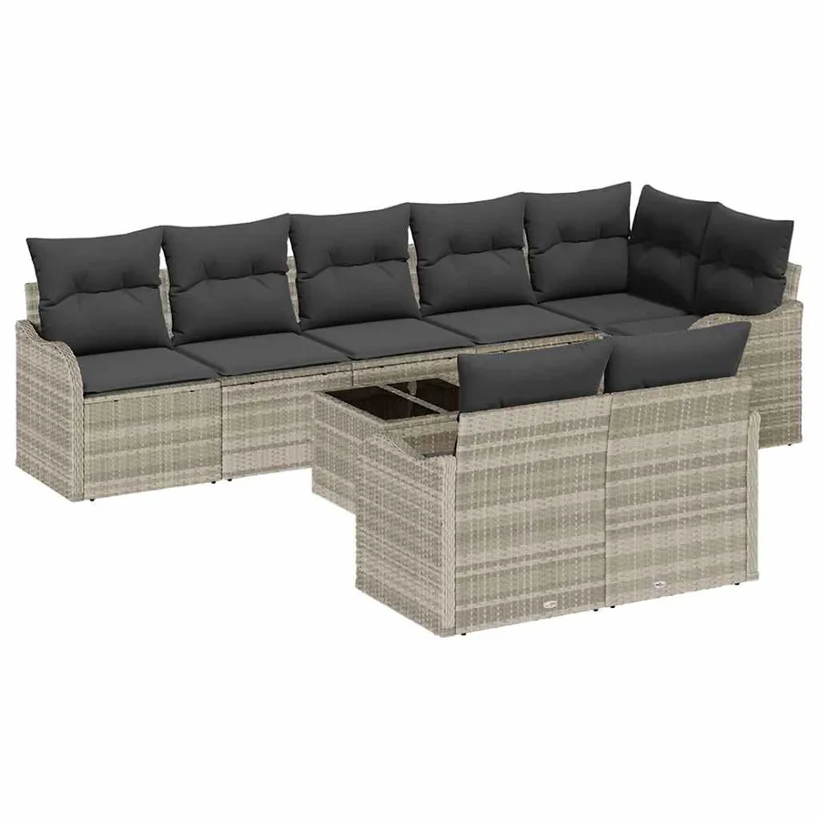 Ensemble de canapé de jardin 9 pcs Gris clair polyrotin - 2