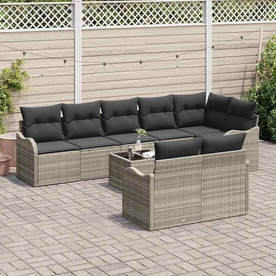 Ensemble de canapé de jardin 9 pcs Gris clair polyrotin - 3