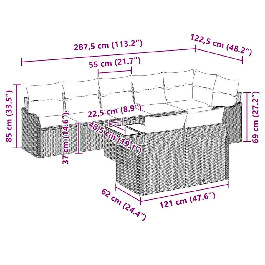 Ensemble de canapé de jardin 9 pcs Gris clair polyrotin - 9