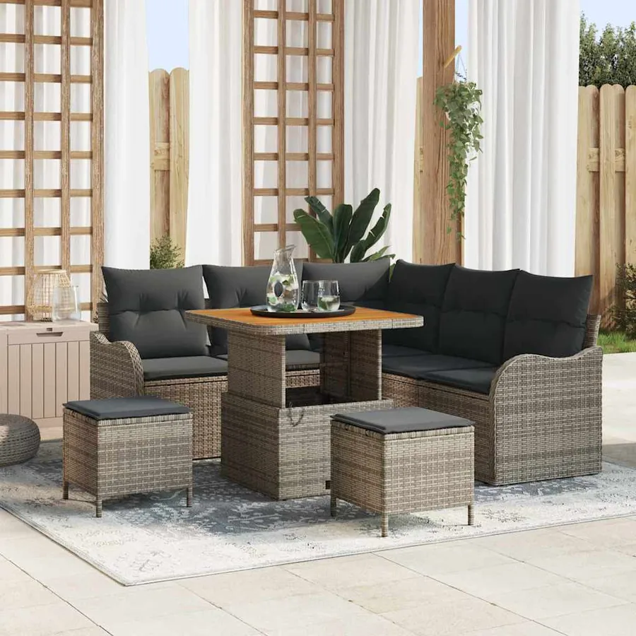 Ensemble de canapé de jardin avec coussin 8 pcs Gris polyrotin