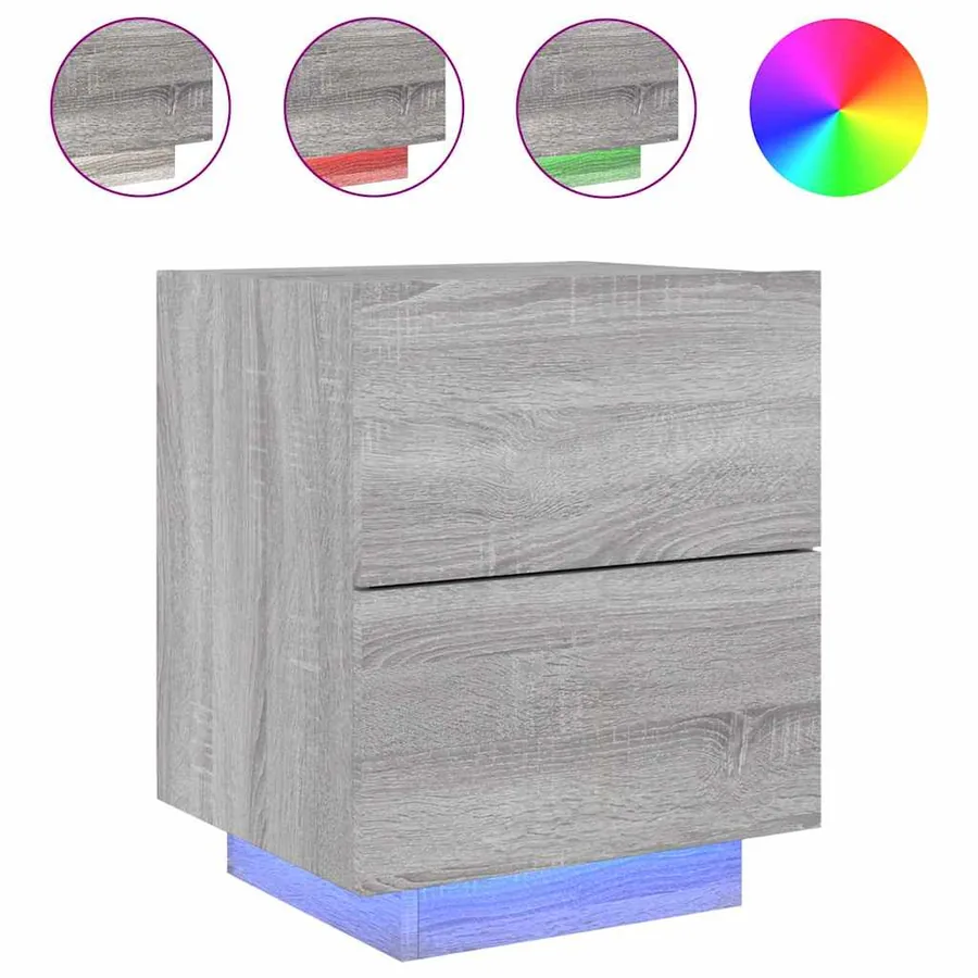 Armoire de chevet et lumières LED sonoma gris bois d'ingénierie - 2