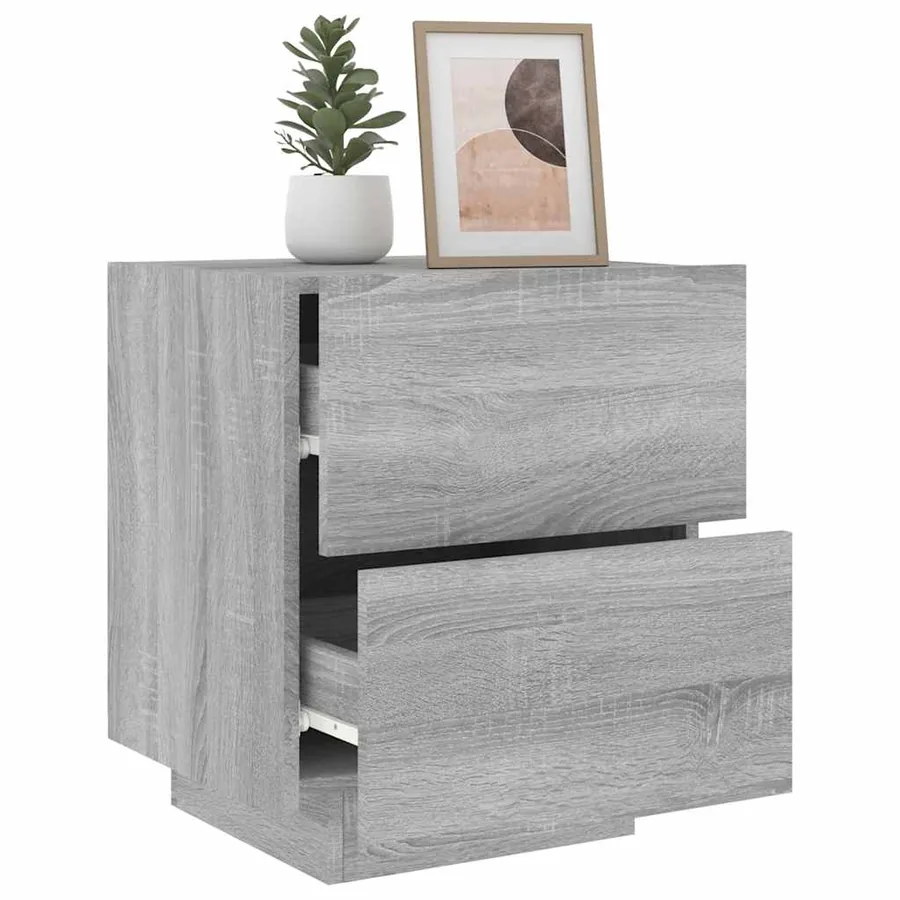 Armoire de chevet et lumières LED sonoma gris bois d'ingénierie - 5