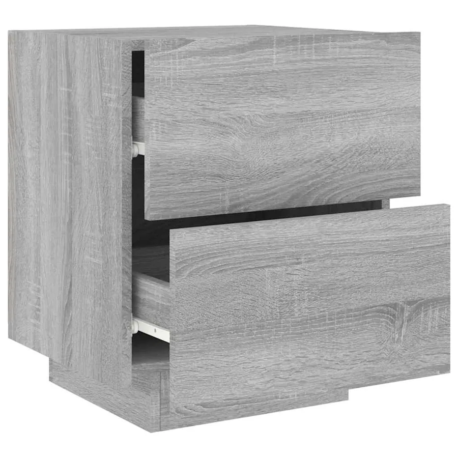Armoire de chevet et lumières LED sonoma gris bois d'ingénierie - 6