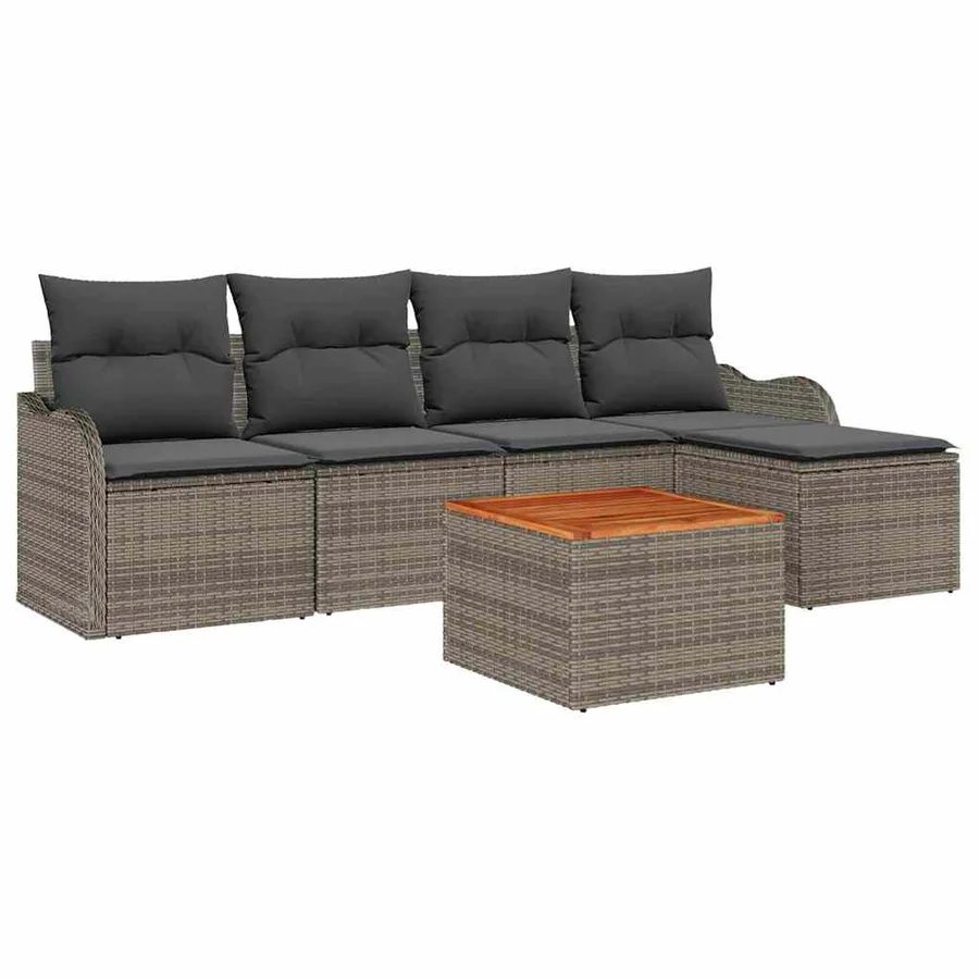 Ensemble de canapé de jardin avec coussin 6 pcs Gris polyrotin - 2