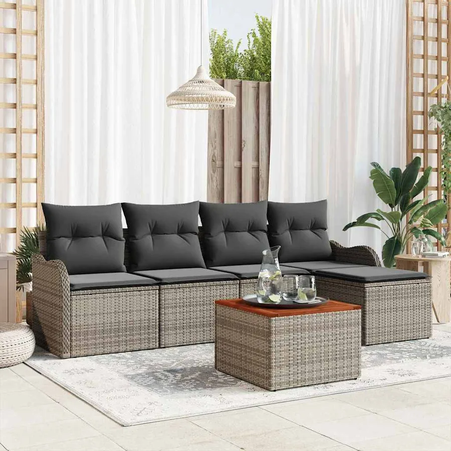 Ensemble de canapé de jardin avec coussin 6 pcs Gris polyrotin - 3