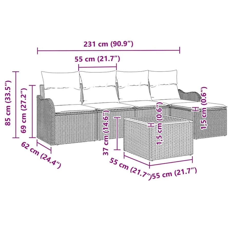 Ensemble de canapé de jardin avec coussin 6 pcs Gris polyrotin - 9