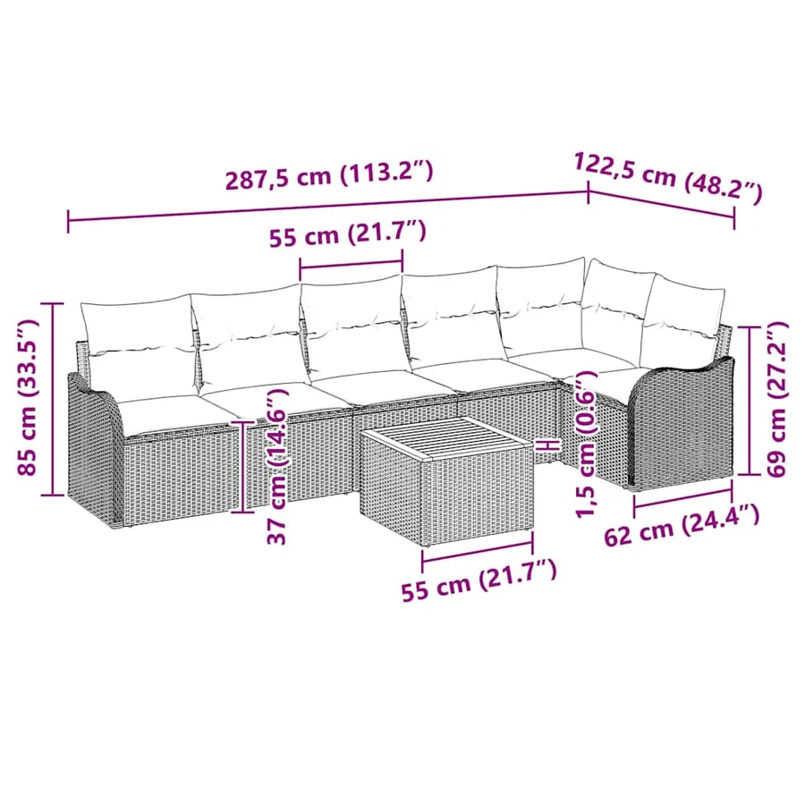 Ensemble de canapé de jardin avec coussin 7 pcs Gris polyrotin - 9