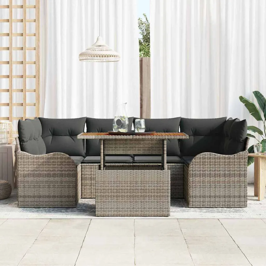 Ensemble de canapé de jardin avec coussin 7 pcs Gris - 3