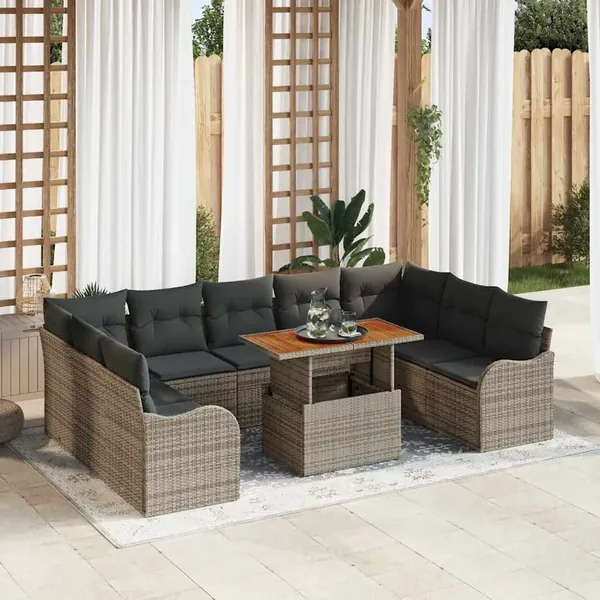 Ensemble de canapé de jardin avec coussin 10 pcs Gris