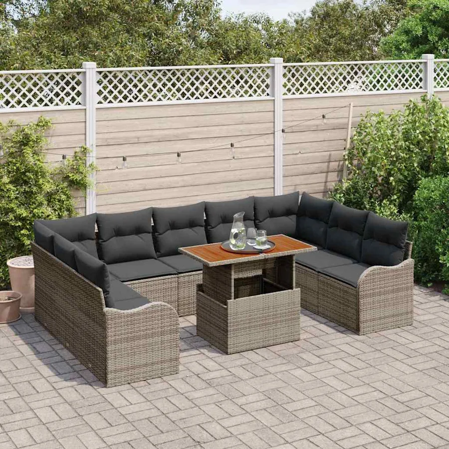 Ensemble de canapé de jardin avec coussin 10 pcs Gris - 3