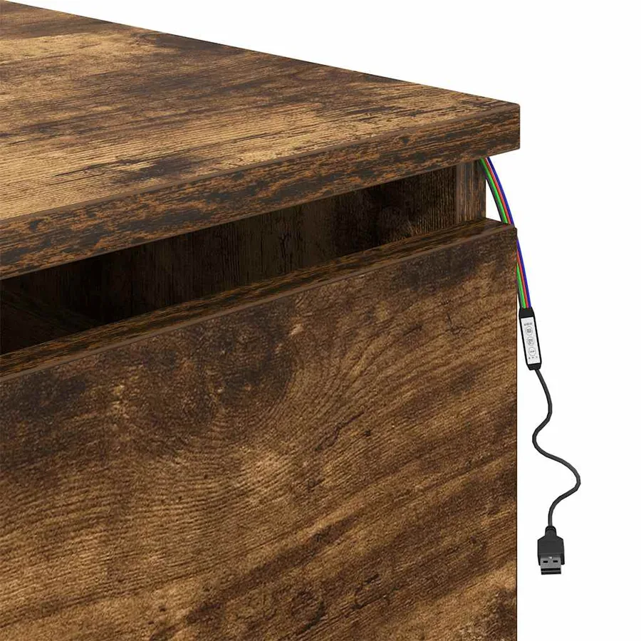 Table de chevet murale avec lumières LED chêne fumé - 10