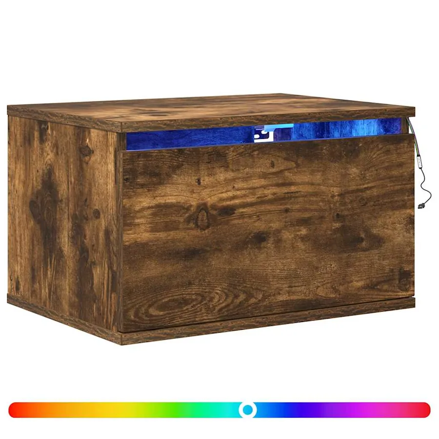 Table de chevet murale avec lumières LED chêne fumé - 2