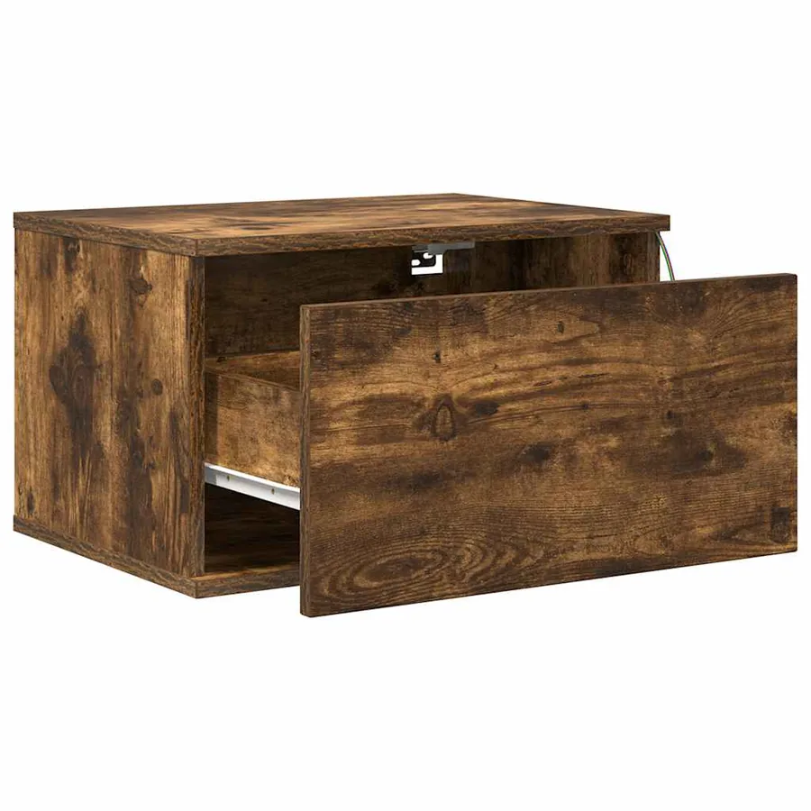 Table de chevet murale avec lumières LED chêne fumé - 6