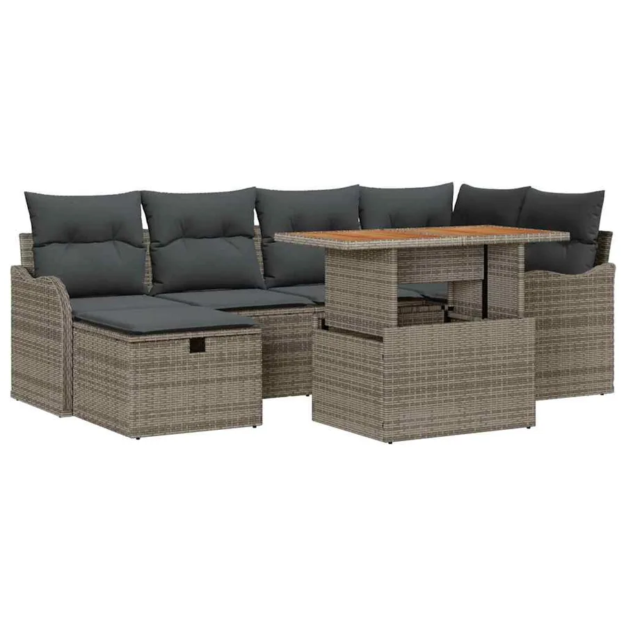 Ensemble de canapé de jardin avec coussin 7 pcs Gris polyrotin - 2