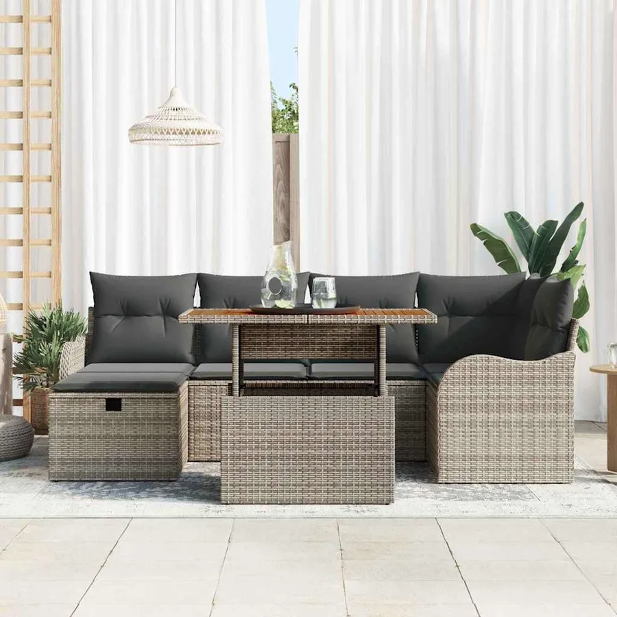 Ensemble de canapé de jardin avec coussin 7 pcs Gris polyrotin - 3