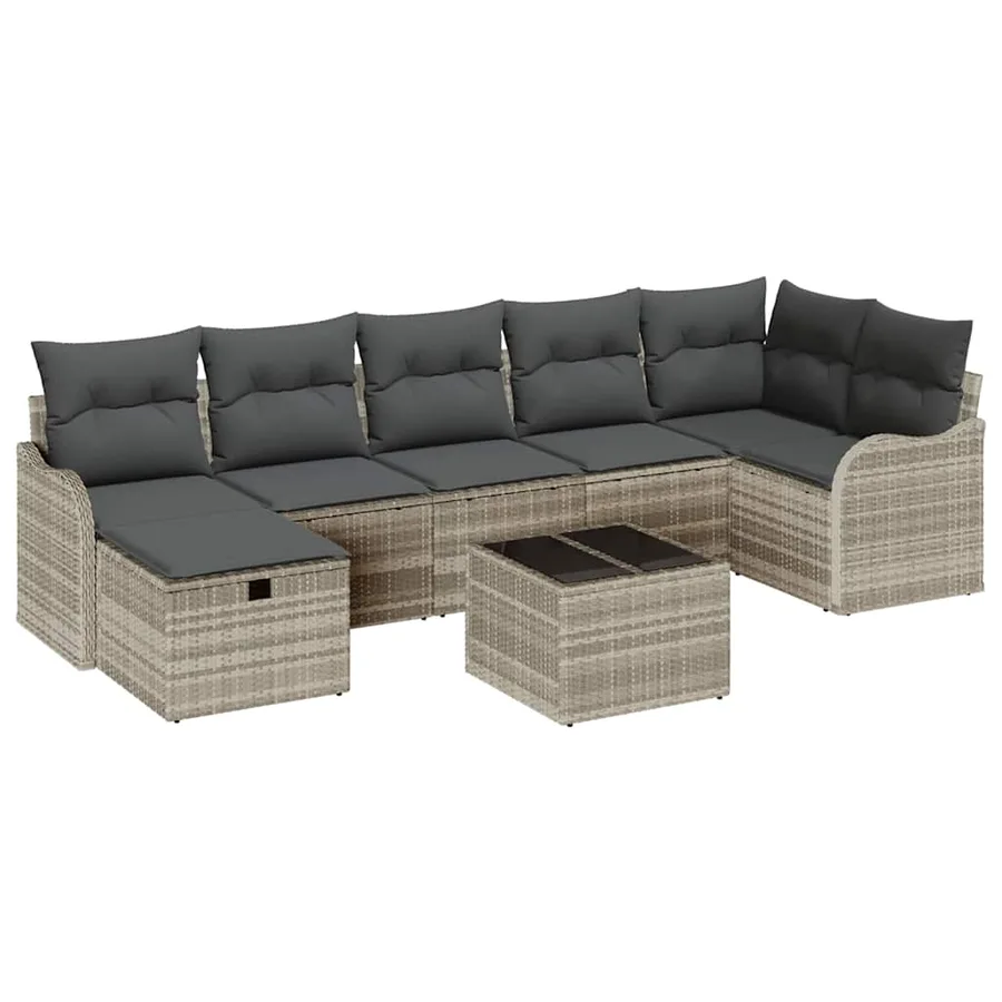 Ensemble de Canapés avec coussin 8 pcs Gris clair polyrotin - 2