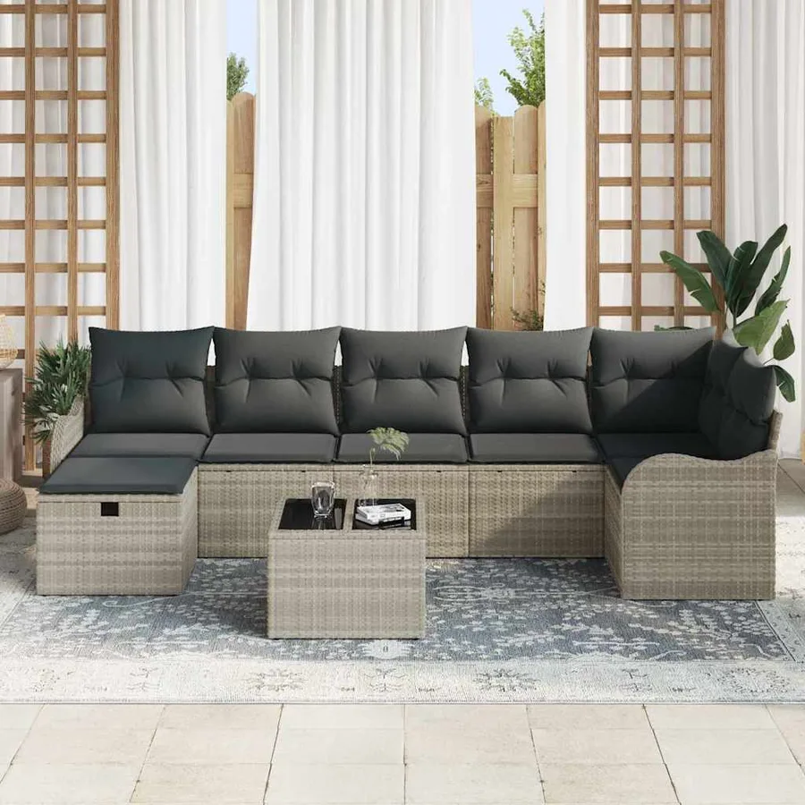 Ensemble de Canapés avec coussin 8 pcs Gris clair polyrotin - 3