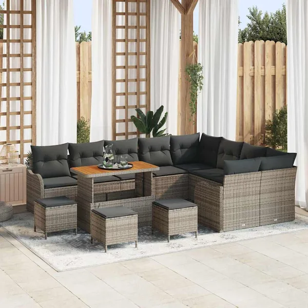 Ensemble de canapé de jardin avec coussin 13 pcs Gris polyrotin
