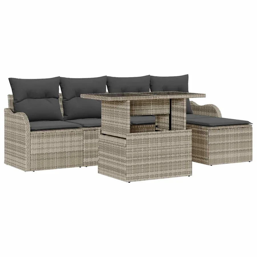Ensemble de canapé de jardin 6 pcs Gris clair Polyrotin - 2