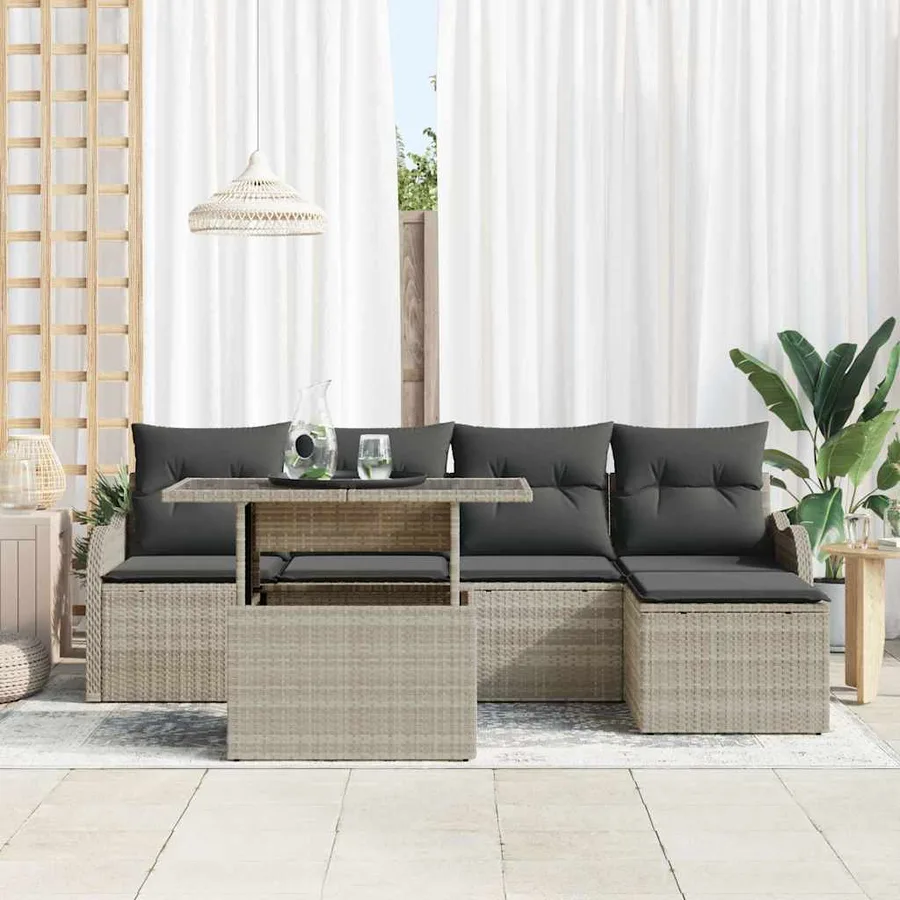 Ensemble de canapé de jardin 6 pcs Gris clair Polyrotin - 3