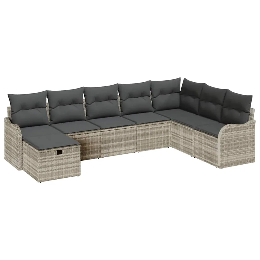 Ensemble de canapé de jardin 8 pcs Gris clair Poly rotin - 2