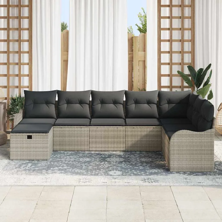 Ensemble de canapé de jardin 8 pcs Gris clair Poly rotin - 3
