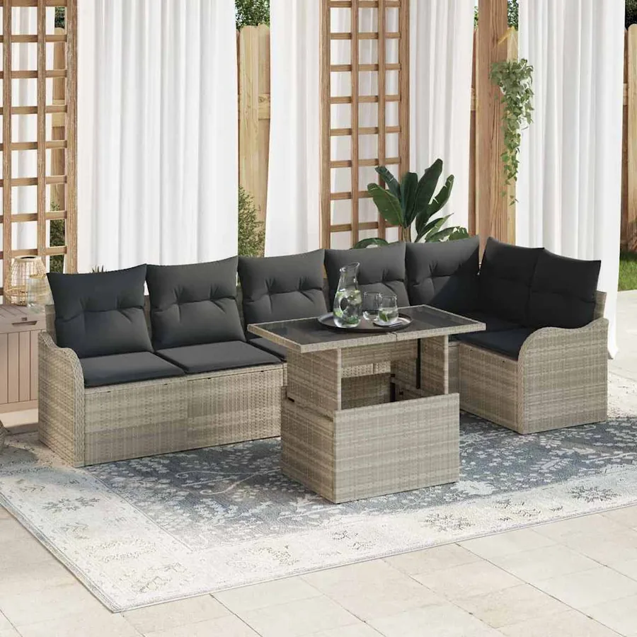 Ensemble de canapé de jardin 7 pcs Gris clair Poly Rattan