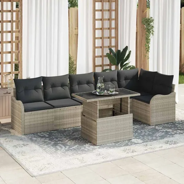 Ensemble de canapé de jardin 7 pcs Gris clair Poly Rattan