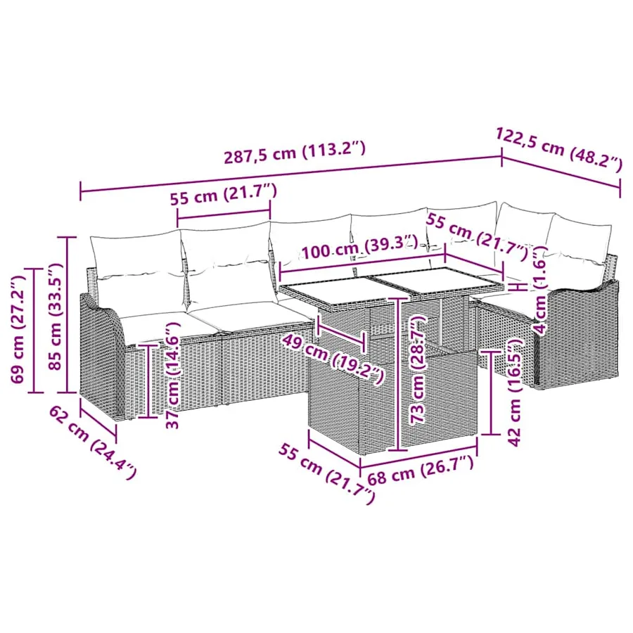 Ensemble de canapé de jardin 7 pcs Gris clair Poly Rattan - 15